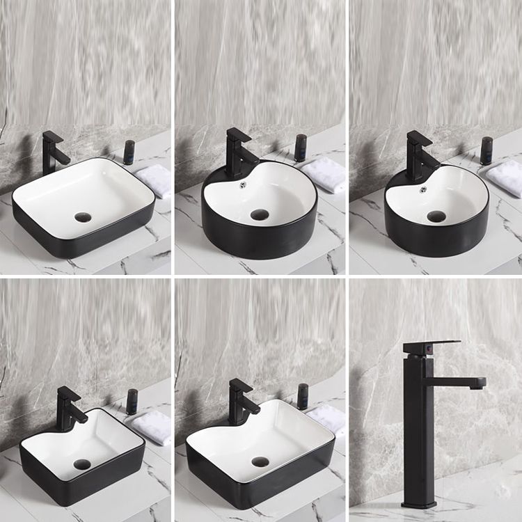Contemporary Bathroom Sink Porcelain Pop-Up Drain Rectangular Vessel Bathroom Sink