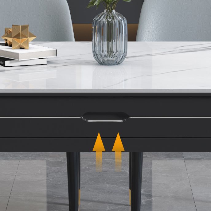 Luxury Round Grey Stone Top Extension Dining Table with 4 Black & Gold Legs