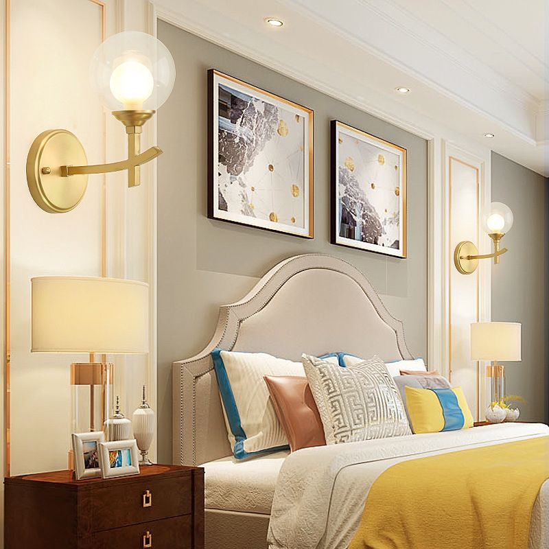 Modern Style Ball Shade Wall Light Glass 1 Light Sconces in Gold for Aisle