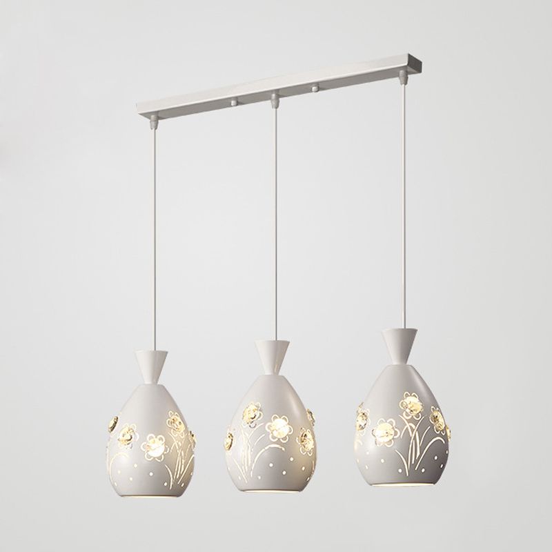 Cône blanc multiples suspendues modernes 3 lumières en fer pendule de fer avec conception florale découpée au laser