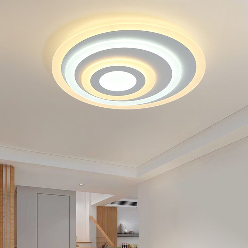 White Concentric Round Flushmount Simple 19.5"/31.5"/39" Wide LED Acrylic Flush Ceiling Light in Warm/White Light