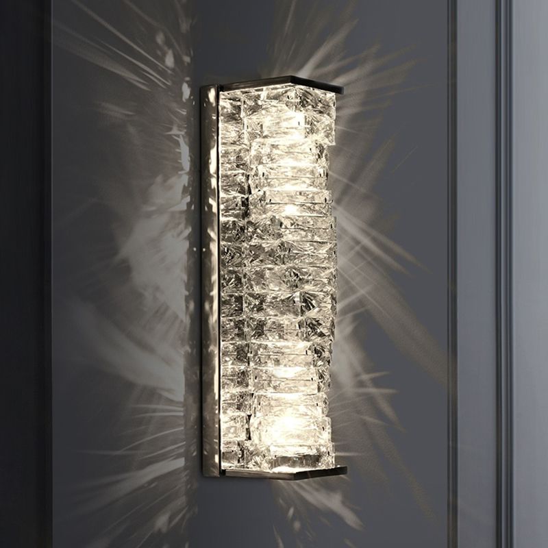 Unique Shade Crystal Wall Sconce Modern Style Single Light Wall Mount Lighting in Silver