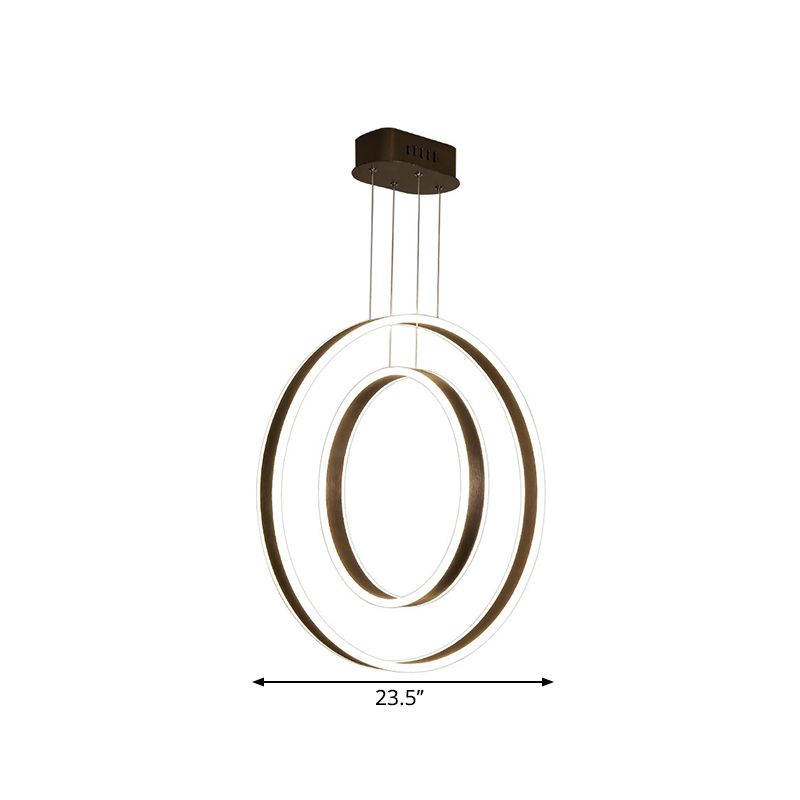 Dark Coffee Dual Hoop Pendant Light Minimalist LED Aluminum Down Lighting in Warm/White Light