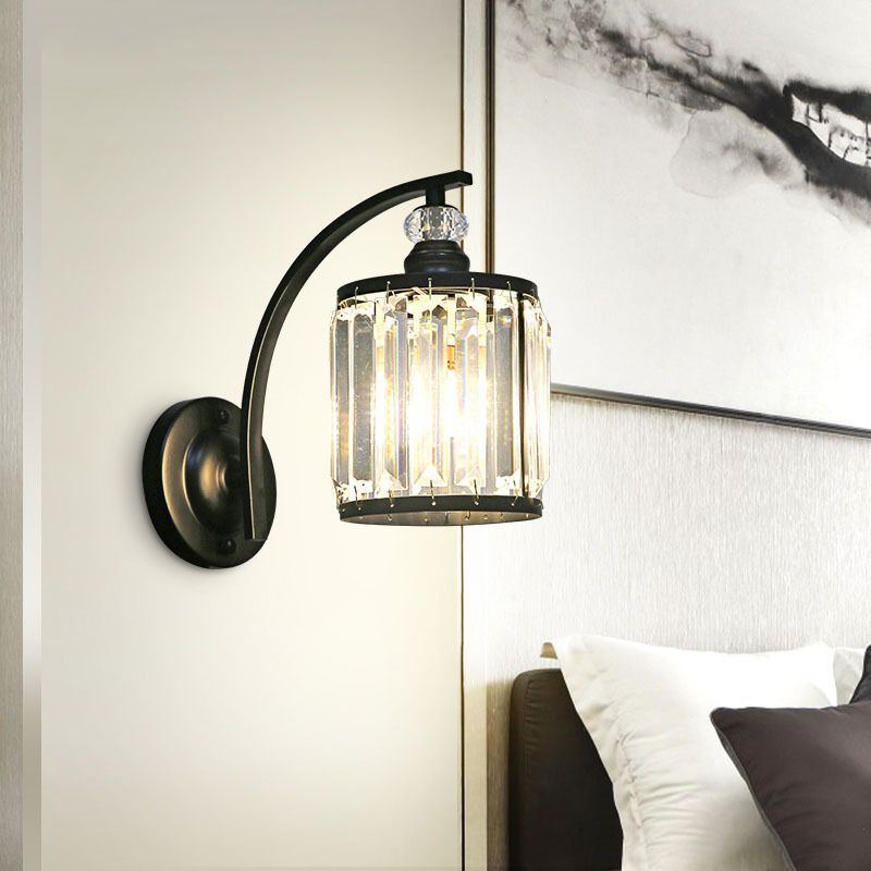 Modern Wall Sconce Black Wall Light Fixture with Crystal for Bedroom