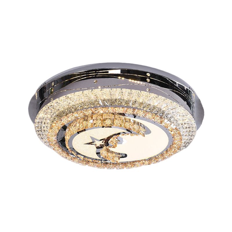 LED Round Flush Light Contemporary Stainless-Steel Crystals Flush Mounted Lamp with Half-Moon Design