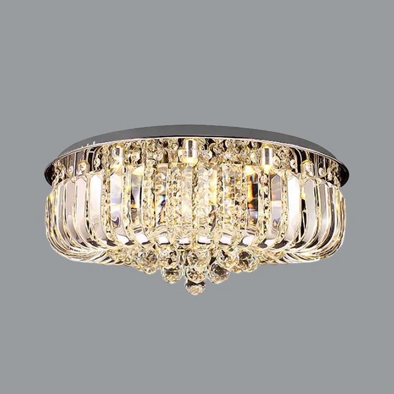 Gold Round LED Ceiling Light Fixture Modern Clear Prismatic Optical Crystal Flushmount in Warm/White Light, 23.5"/31.5" Wide