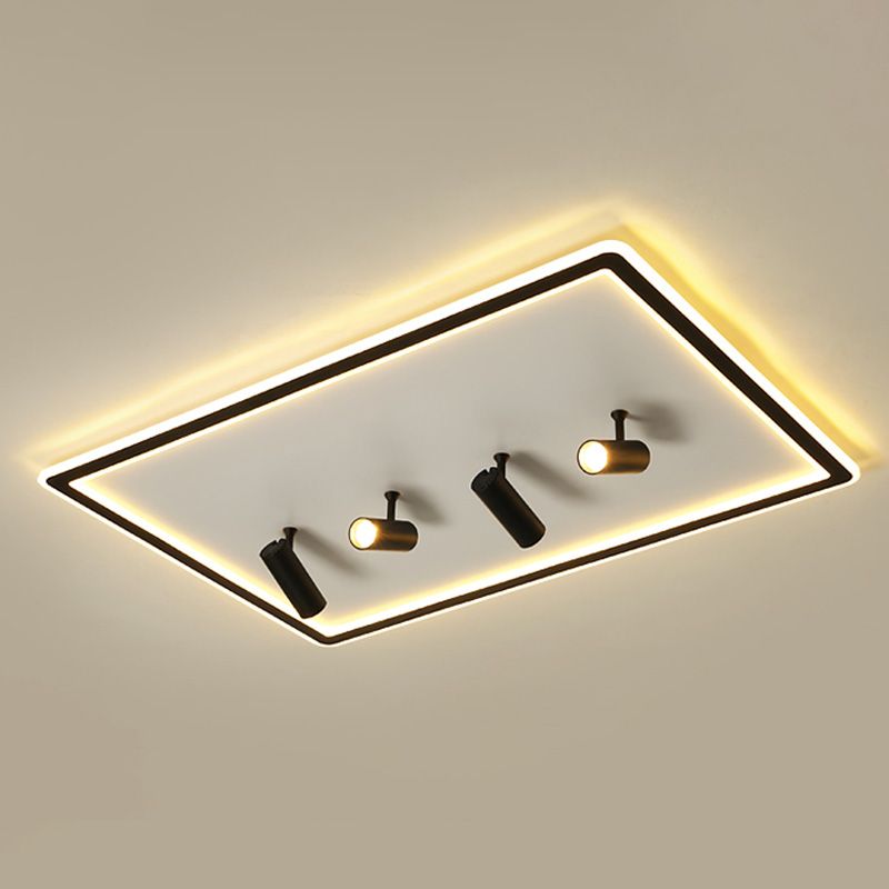 Black New Modern LED Flush Mount Rectangular Living Room Ceiling Light Fixture with 4 Spotlights