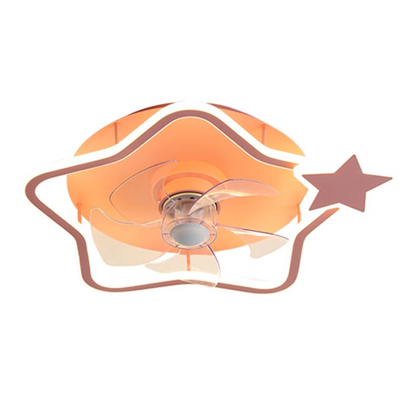 Cartoon Geometric LED Fan Light Fixture Acrylic Kids Bedroom Semi Flush Mount Light in Pink