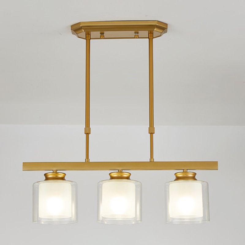 Luces de la isla de cilindro Luz de techo de isla de metal contemporánea con sombra de vidrio