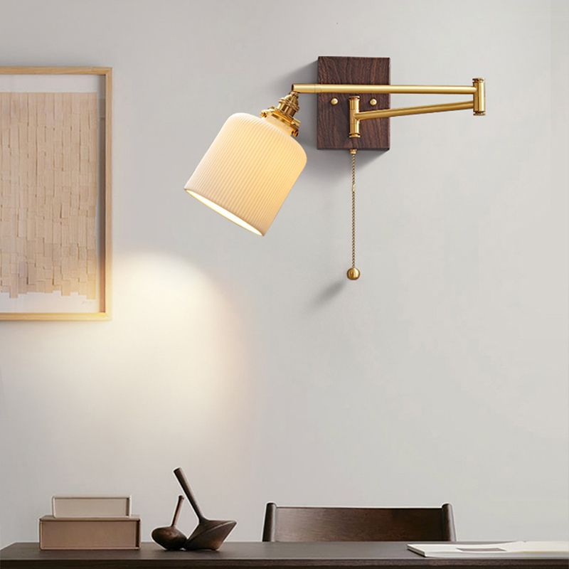 Arm Adjustable Wall Sconce 1-Light Modern Style Wall Mount Lamp with Ceramics Shade