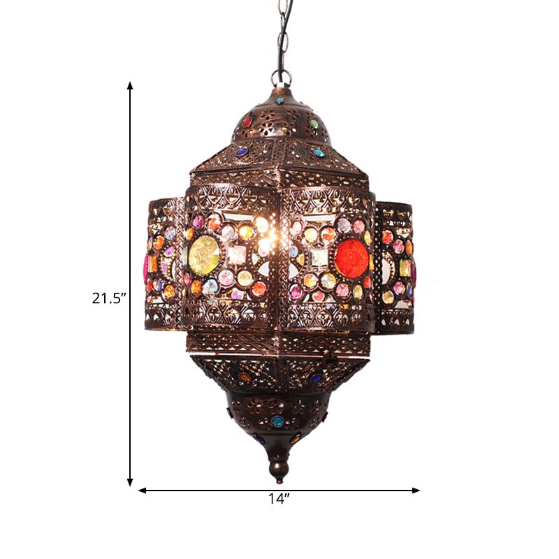 Lantern Metal Hanging Pendant Light Decorative 1 Head Restaurant Suspension Lamp in Red/Rust