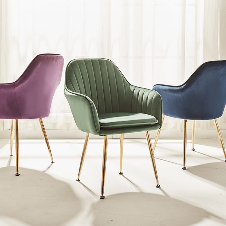 Scandinavian Style Dining Chair Metal Home Cushioned Solid Back Chair with Arm