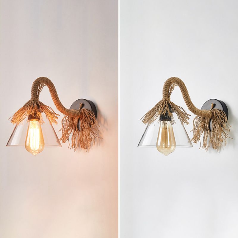 Gooseneck Stem Wall Light Sconce American Retro Style Glass 1 Light Sconces