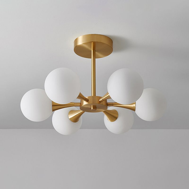 Brass Globe Semi Flush Light Minimalist Glass LED Close to Ceiling Lamp for Bedroom