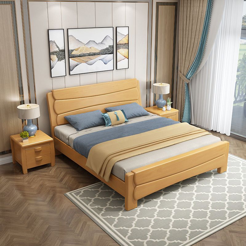 Traditional Rubberwood Panel Rectangular with Headboard Panel Bed