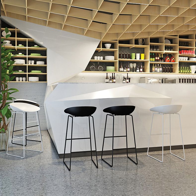 Modern Backrest Armless Counter Stool Metal High Stool with Plastic Cushion
