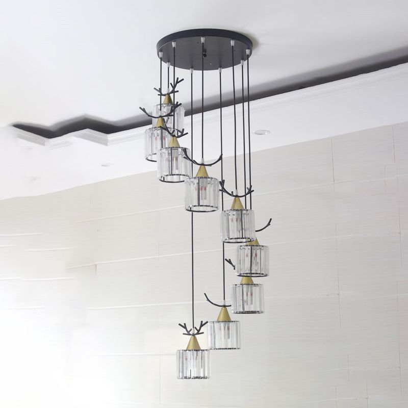 Cylinder Shape Hanging Lights Modern Style Crystal Hanging Light Fixtures
