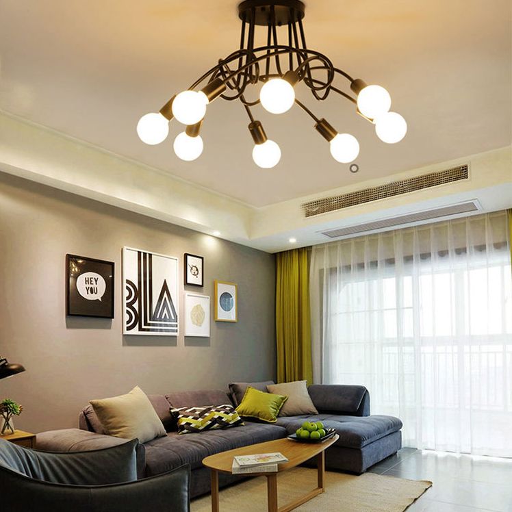 Shadeless Ceiling Light Fixture Industrial Metal Semi Flush Mount Lighting for Bedroom
