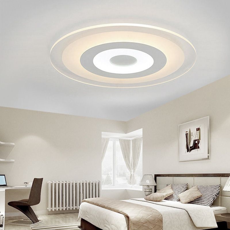 LED Slaapkamer Flush Mount Plafond Licht Armatuur Eenvoudige Witte Flush Mount Verlichting met ronde Acryl Schaduw