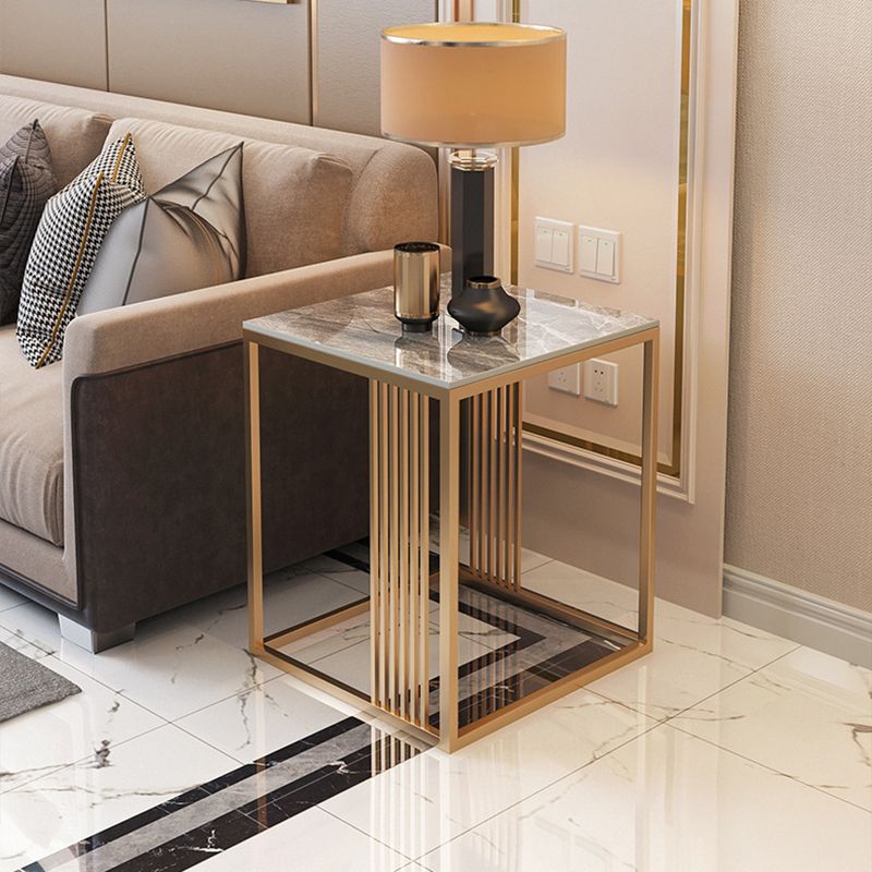 Modern Square Slate Top Side Table 19.68" Tall Steel Frame End Table