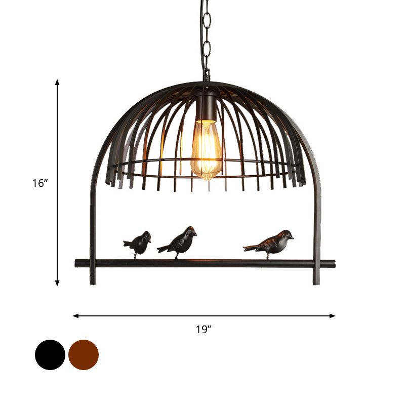 Lodge Style Birdcage Design Hanging Light Fixture 1 Head Iron Pendant Lighting with Wire Dome Shade in Rust/Black