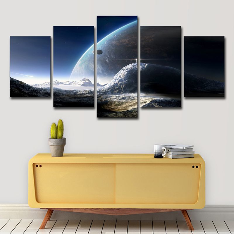Universe Planet Surface View Canvas Blue Sci-Fi Wall Art Print for House Interior