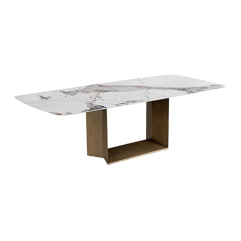 Rectangle Table Industrial Sintered Stone Top Dining Table with Single Pedestal Base
