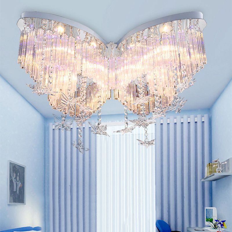 Edelstahl Papilionaceous LED Deckenleuchte im modernen Romantik-Stil Crystal Flush Mount für Schlafzimmer