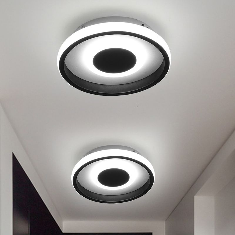 Black Round/Square Frame Mini Ceiling Lamp Minimal LED Metallic Flush Lighting in Warm/White/3 Color Light