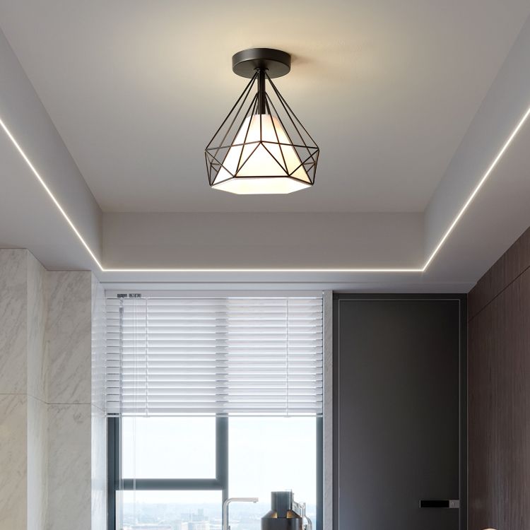 Geometric Shape Flush Lights Modern Style Metal 1 Light Flush Mount Fixture in Black/Gold