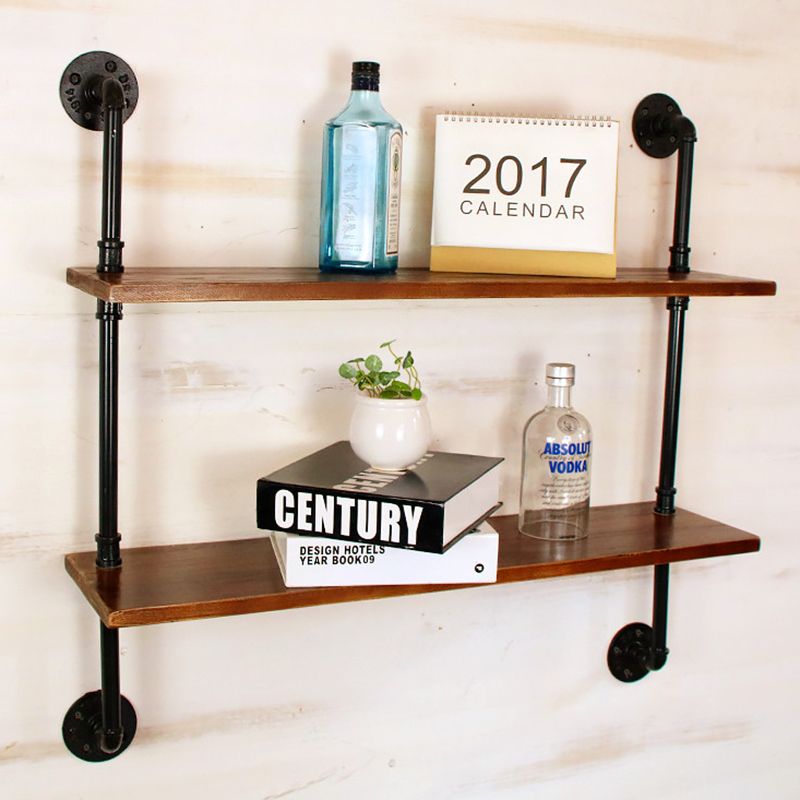 Industrial Style Bookshelf Wall Mounted Solid Wood Bookcase for Home Office