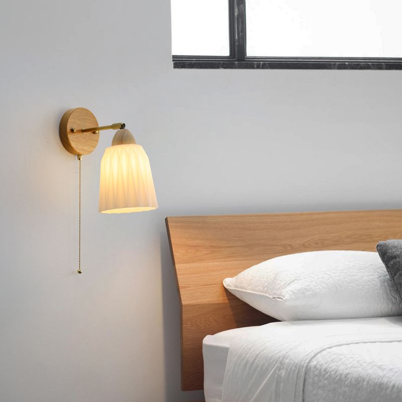 Modern Style Wall Light Wood 1 Light Sconces in White for Bedroom