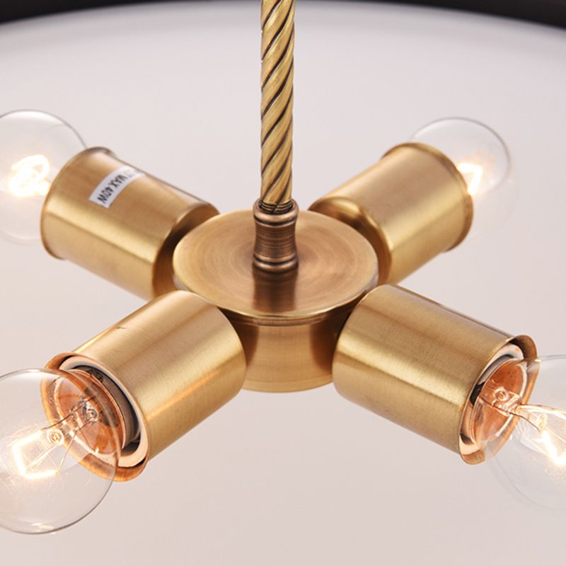 Luminaire d'opale à 4 légers suspendus en laiton traditionnel Bowl de salon