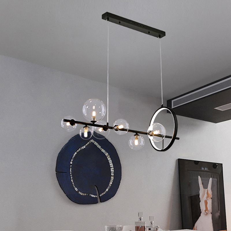 Ideas modernas de iluminación de la isla de vidrio transparente lámpara lineal lámpara de araña lineal para el comedor