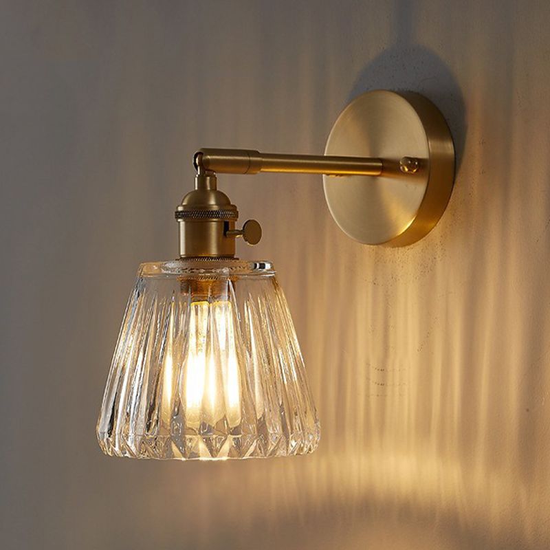 Glass Cone Shape Wall Light Industrial Style 1 Light Wall Light Sconce in Brass