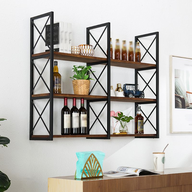 Industrial Style Wooden Bookshelf Wall Mounted Shelf Bookcase