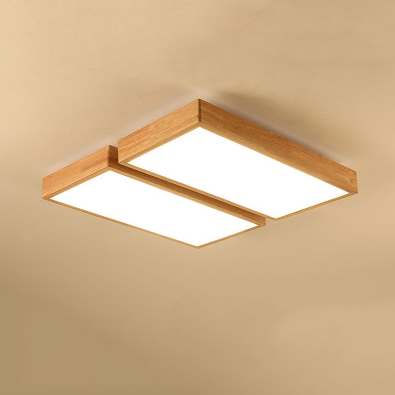 Plafonnier LED Log Color de simplicité moderne, plafonnier rectangulaire en bois avec abat-jour en acrylique