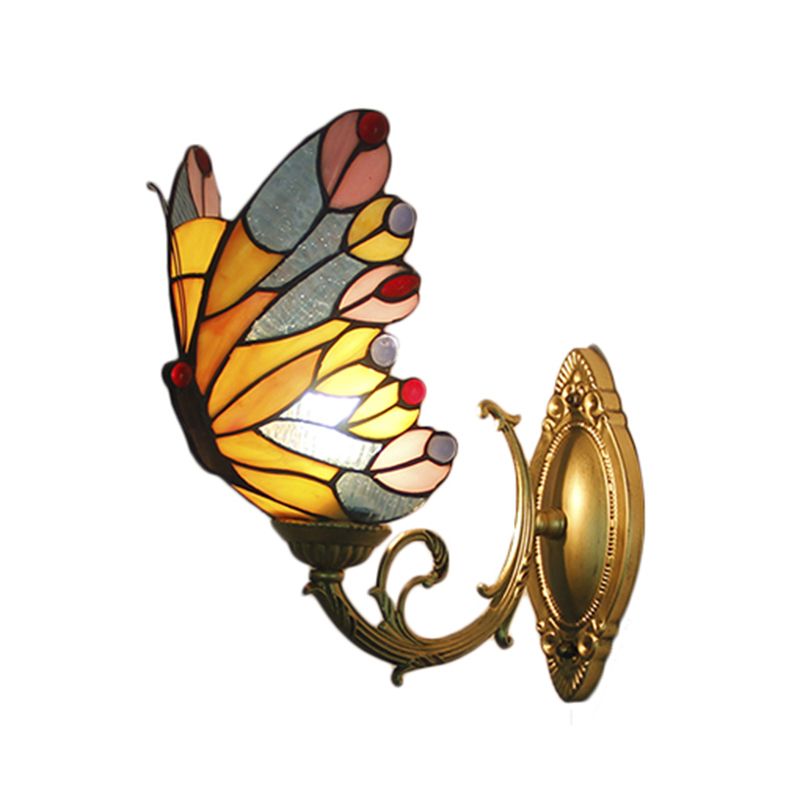 Tiffany Creative Wall Light Butterfly 1 Light Stained Glass Sconce Light for Kid Bedroom