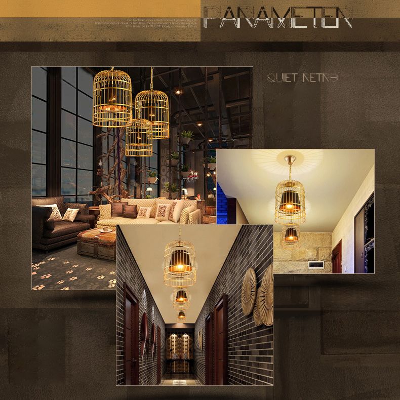 Golden Birdcage Design Metal Suspension Lichte stof Schaduw Creatief verlichtingsarmatuur met 35,5 "verstelbare hangende ketens