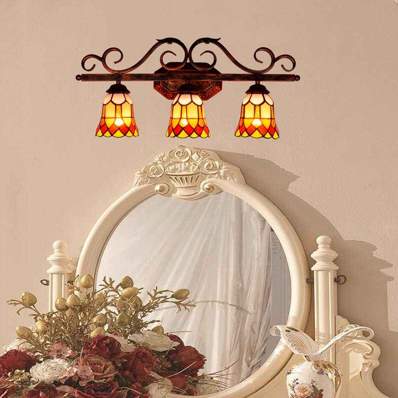 Multicolor Tiffany Wall Vanity Light 3 Heads Up and Down Lighting over Mirror Vanity Lights