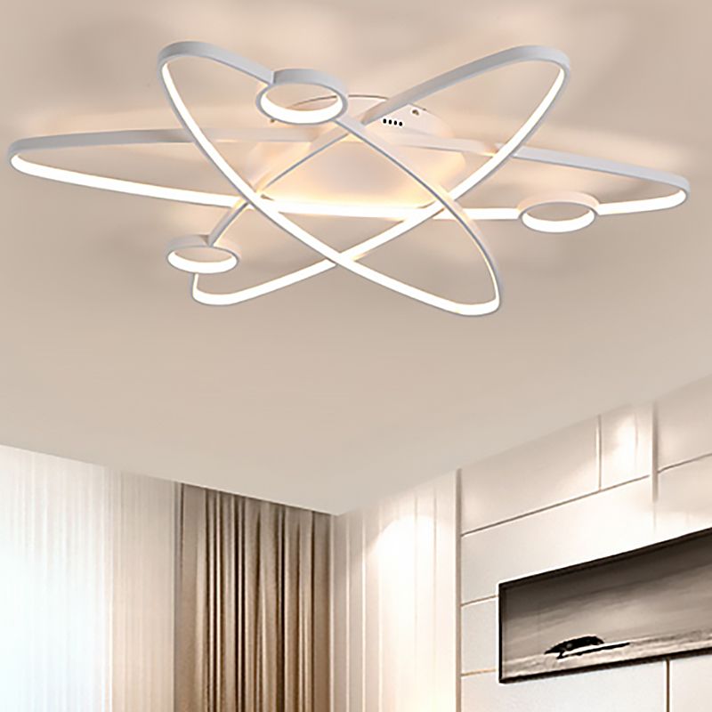 Plafonnier ovale moderne à LED en acrylique blanc/café, luminaire de plafond contemporain en blanc/lumière chaude, 23,5"/31,5"/39" de large