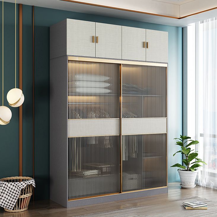 Modern Wardrobe for Home Mirrored Finish Cabinet with Glass Door
