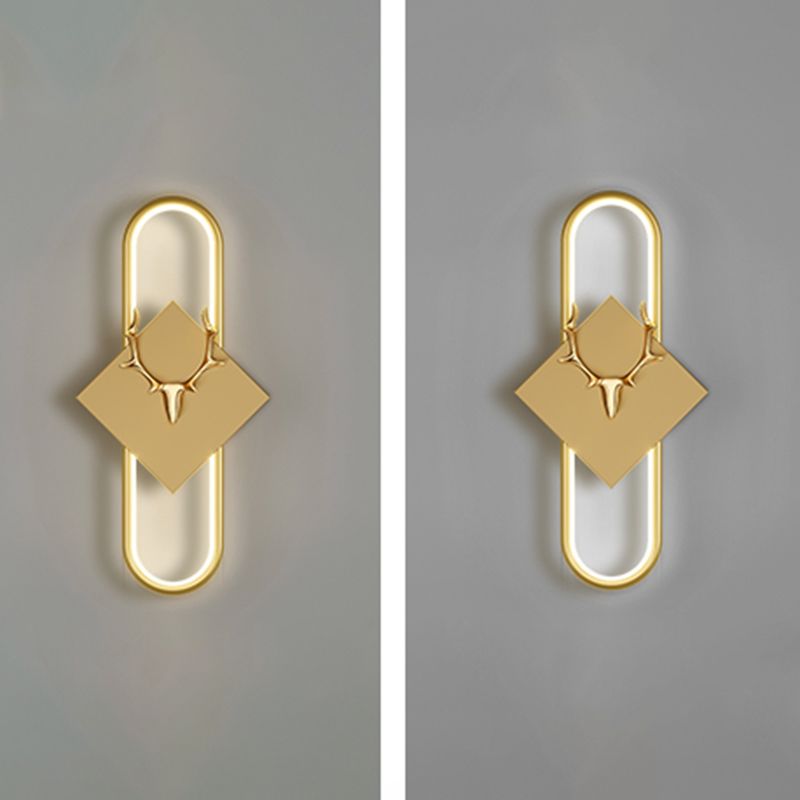 Metal Oval Wall Light Nordic Style LED Wall Sconce with Antlers for Living Room