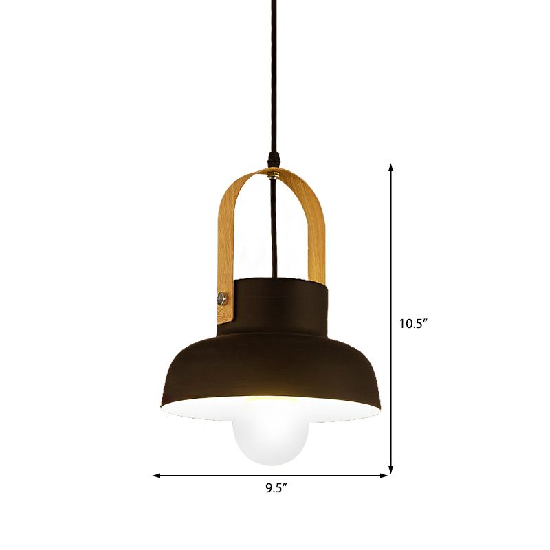 Lámpara colgante de granero de estilo retro 1 luz de techo colgante de metal claro con correa de cuero en blanco/gris/negro