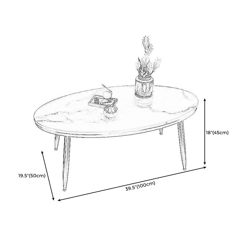 Modern Style Cocktail Table Rock Plate Top Metal Base Round Coffee Table