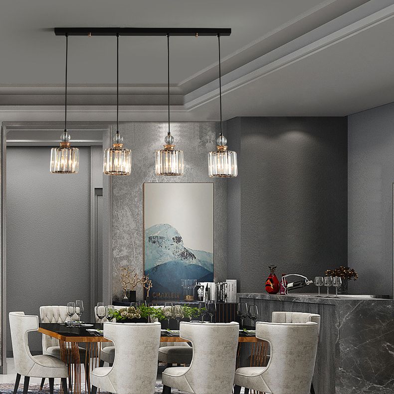 Black Cylindrical Hanging Light Fixture Minimalist Crystal Prism Pendant Lighting for Restaurant