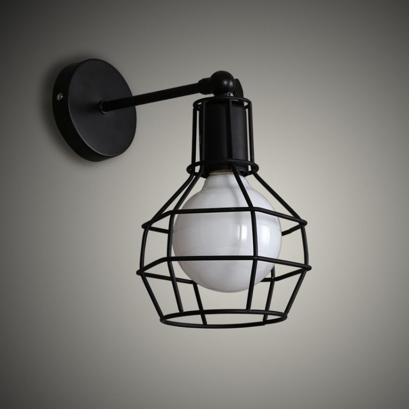 Diamond Cage Wall Mount Lamp 1-Light Vintage Black Wall Lighting Fixture for Hallway