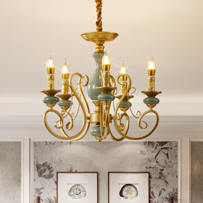 Traditional Style Suspension Pendant Light with Candle Metal Multi Light Pendant