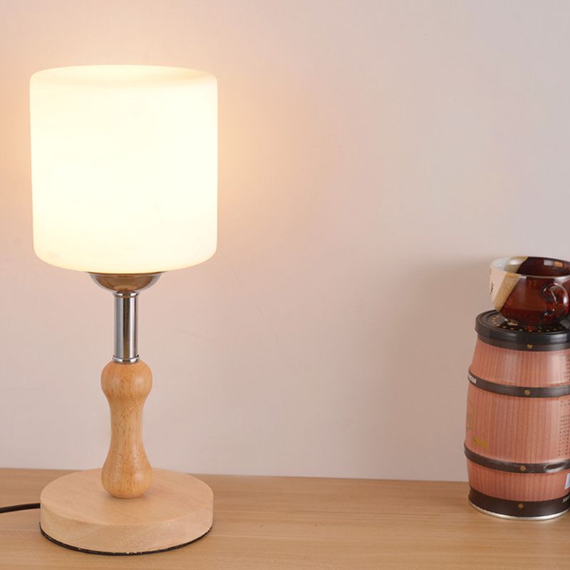 Globe/Zylinder/quadratische Nachttischlicht modernistisch gefrostetes Glas 1 helle Holz Nachtlampe für Bett