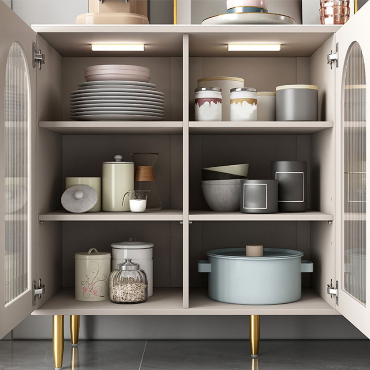 Modern Sideboard Buffet Glass Doors Cabinets Sideboard with LED Lights